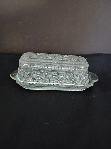 Antique Wexford by Anchor Hocking Glass Covered Butter Dish Diamond with Lid