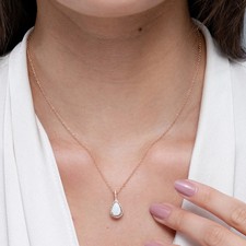 2CT Pear Cut Natural Fire Opal Halo Women's Pendant 14k Rose Gold Plated