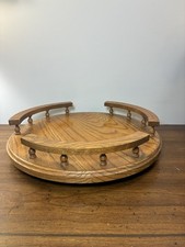 Vintage Wooden Solid Oak Lazy Susan Turntable Kitchen Organizer with Rails 14  