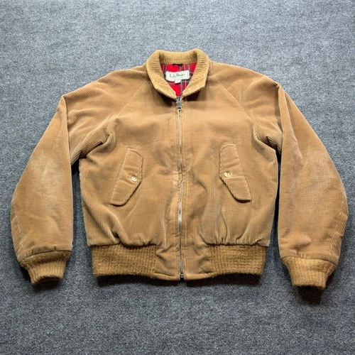 Vintage LL Bean Corduroy Harrington Jacket Tan Plaid Flannel Lined Size 40 - product listing photo