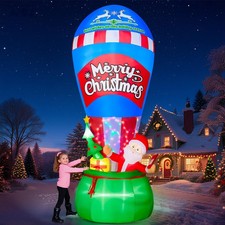 12FT Christmas Outdoor Inflatables - Giant Inflatable Hot Air Balloon Santa w...