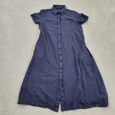 Pendleton Linen Dress Womens Small Blue Buttons Pockets Woolen Mills