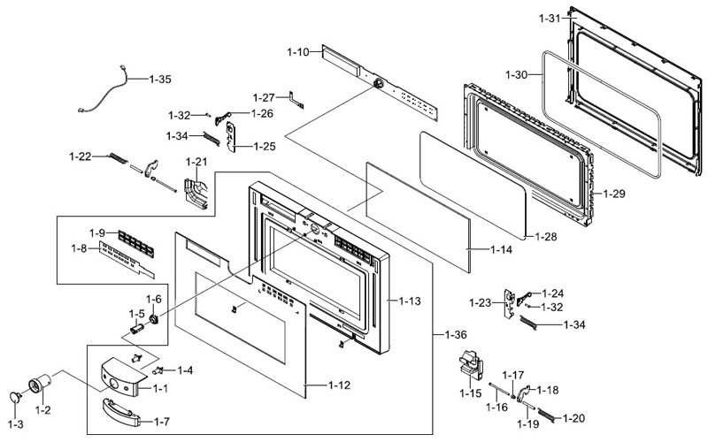 Vitre extérieure micro-ondes Samsung DE6402672G pièce détachée de porte rep 1-12