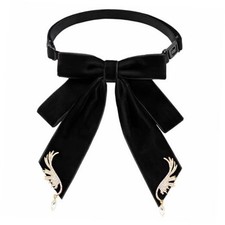 Velvet Ribbon Bow Tie for Women/Men, Beads Pre-Tied Adjustable Bowties Black