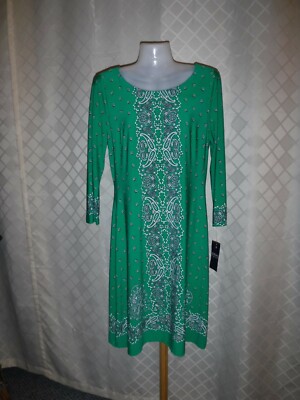 3/4 Sleeve Knee Length Dress size 6 Chaps Green Grass Multi Zipper back NWT  | eBay