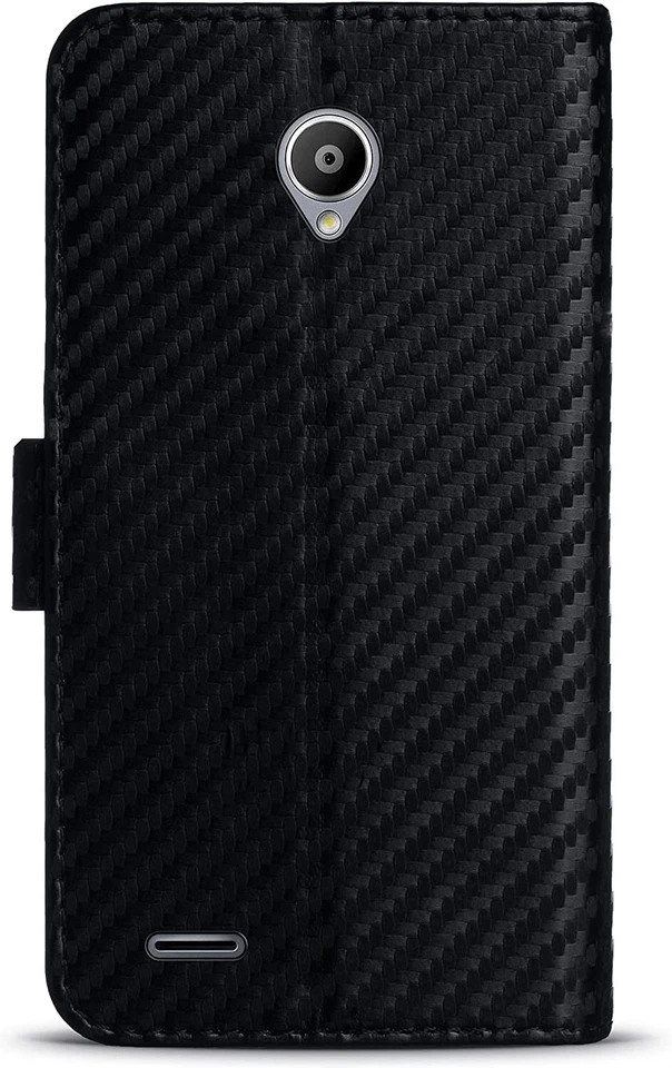For Alcatel U5 Carbon Fibre Effect Wallet Case Card Slot Cover Phone Case - Image 3 of 4