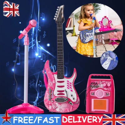WALLPAPER-MASTER Kids Electric 6 String Rock Star Guitar & Extendable Microphone Musical Toys Set