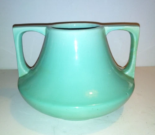 Vintage Haeger Arts & Crafts Large Sea Green Eve Vase Double Handles 6"