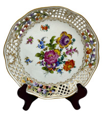 Antique Carl Thieme Dresden Germany Reticulated Floral Bowl or Deep Plate 9"