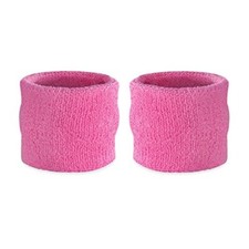 Kids Wrist Sweatbands - Athletic Cotton Terry Cloth Sports Wristbands for Pink