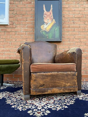Antique French leather Club chair UK