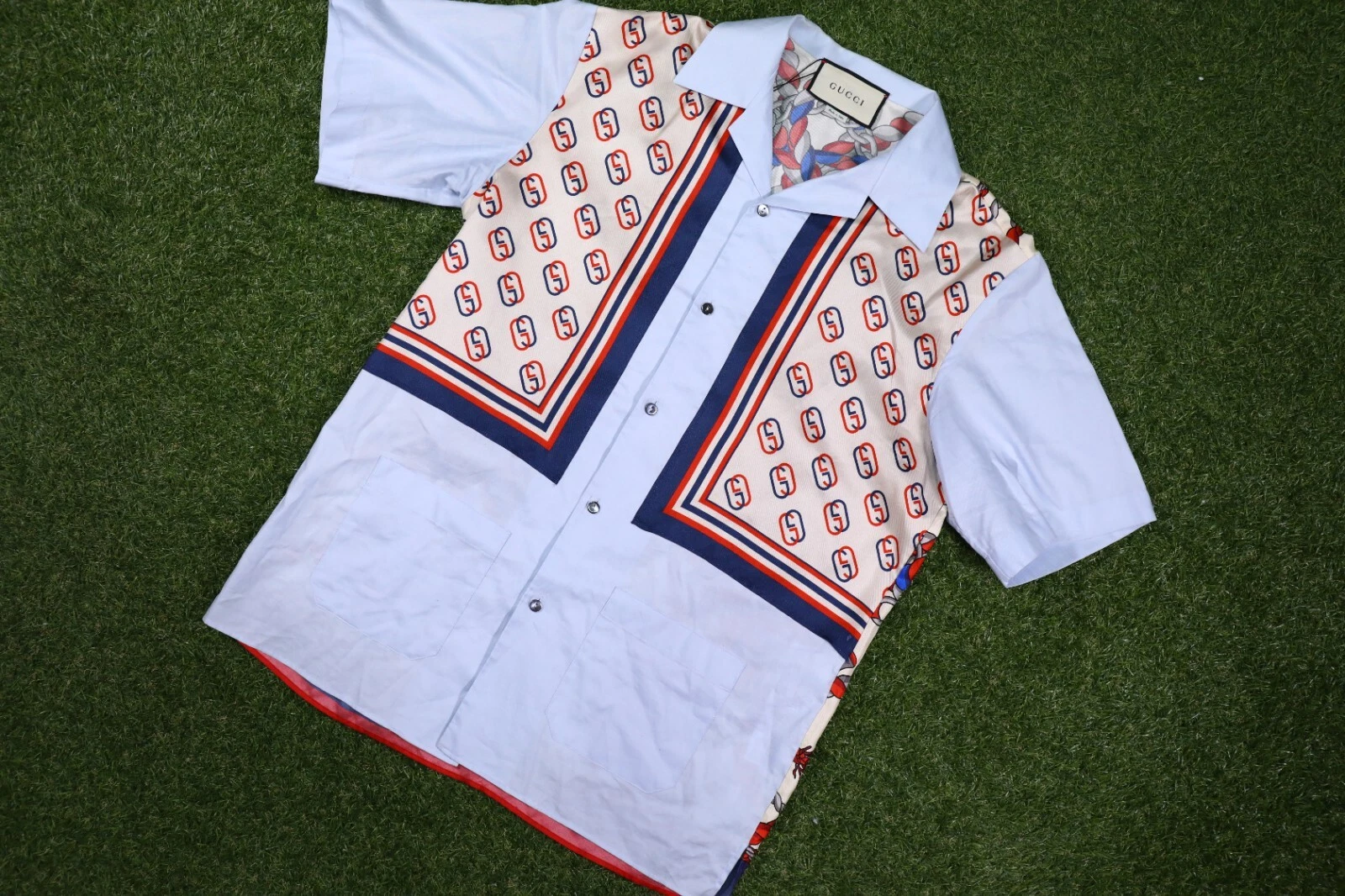 Chemise bowling Gucci Oxford coton et soie bleu bébé taille 46