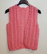 1970's Vintage Peach Hand Crochet Knit Vest