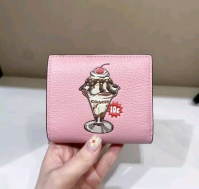 Coach CU385 Snap Wallet Sundae Graphic Clutch Cherry Blossom Pebbled  Leather