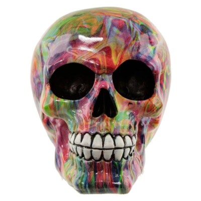 REGENBOGEN MARMOR EFFEKT SKULL ORNAMENT FIGUR STATUE GOTHIC HORROR HEXE SKELETT