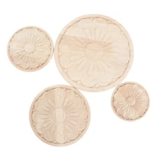 10-20cm Carved Wood Decal Applique Onlay Furniture Bookcase Cabinet Decor Round