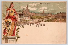 Gruss aus Wien Franzensring Sword Shield c1900 Postcard