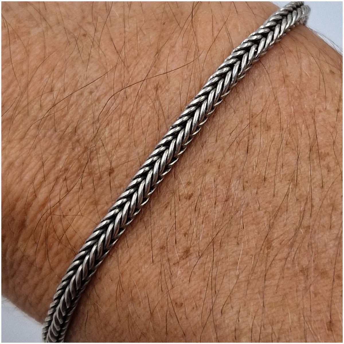 Bracelet Ancien En Argent Massif 850 - Maille Tresse, Longueur 22cm - Vintage Occasion