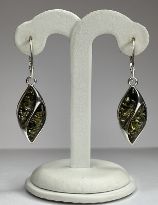 BERNSTEIN Stein SCHMUCK mit Sterlingsilber. GRÜN Bernstein Ohrhänger.