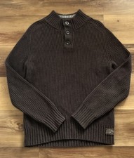 American Eagle Brown Mock Neck Ribbed Quarter Button Up Sweater Mens L Knit
