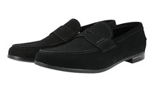 PRADA Suede Penny Loafer Dress Shoes - Logo Heel - Black - NEW -  US 10 EU 43