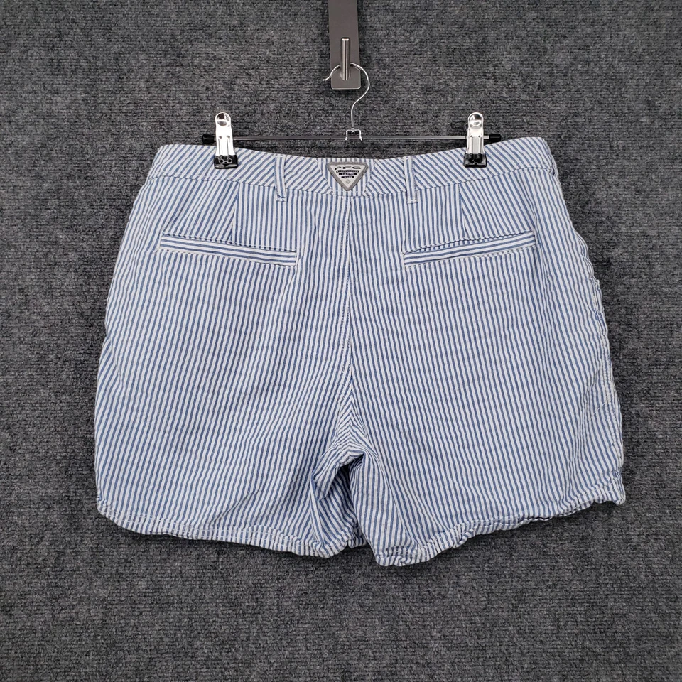 Pantalones Cortos Columbia Para Mujer 10 Azul PFG Super Bonehead Tiro Medio Seersucker Rayas Foto 2 de 4