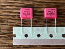 2 New .22 uF 250V Wima MKS Film Capacitors for Stereo Rebuilds 10mm Pitch (Qty)