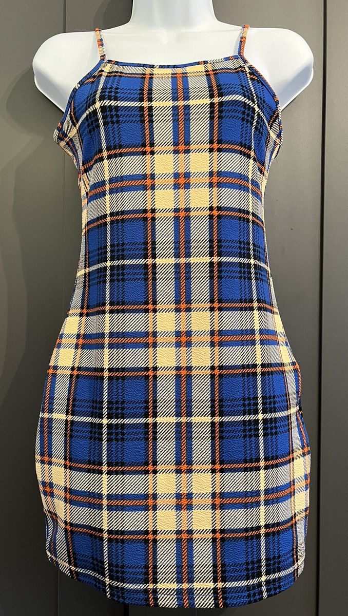 plaid spaghetti strap mini dress Vintage Strap Plaid Mini Dress