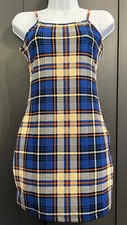 Shein Blue and Yellow  Plaid Spaghetti Strap Mini Dress Size Small