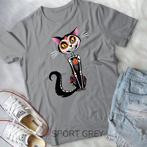 Cat Sugar Skull Dia de Los Muertos, Day of The Dead T-Shirt Unisex T-shirt - Picture 10 of 12