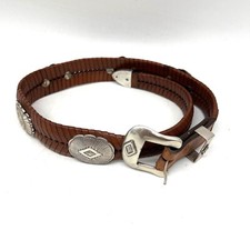 Woven Leather Silver Conch's Western Women's Belt Brown SZ 30 35" X 1.5"
