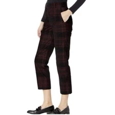 AG The Elvie Sz 31 Black & Red Plaid High Rise Crop Trouser Pants Corduroy
