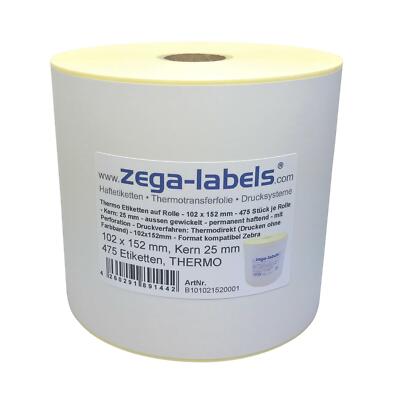 Thermo Etiketten Rolle - 102 x 152 mm - 475 Stck Versand UPS DPD DHL Zebra GK420