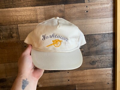 Yorktown Snapback Hat VTG Rope Cap Cannon Sewn White Gray