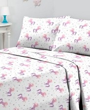 Printed Microfiber 3 Pc. Sheet Set, Twin Unicorn