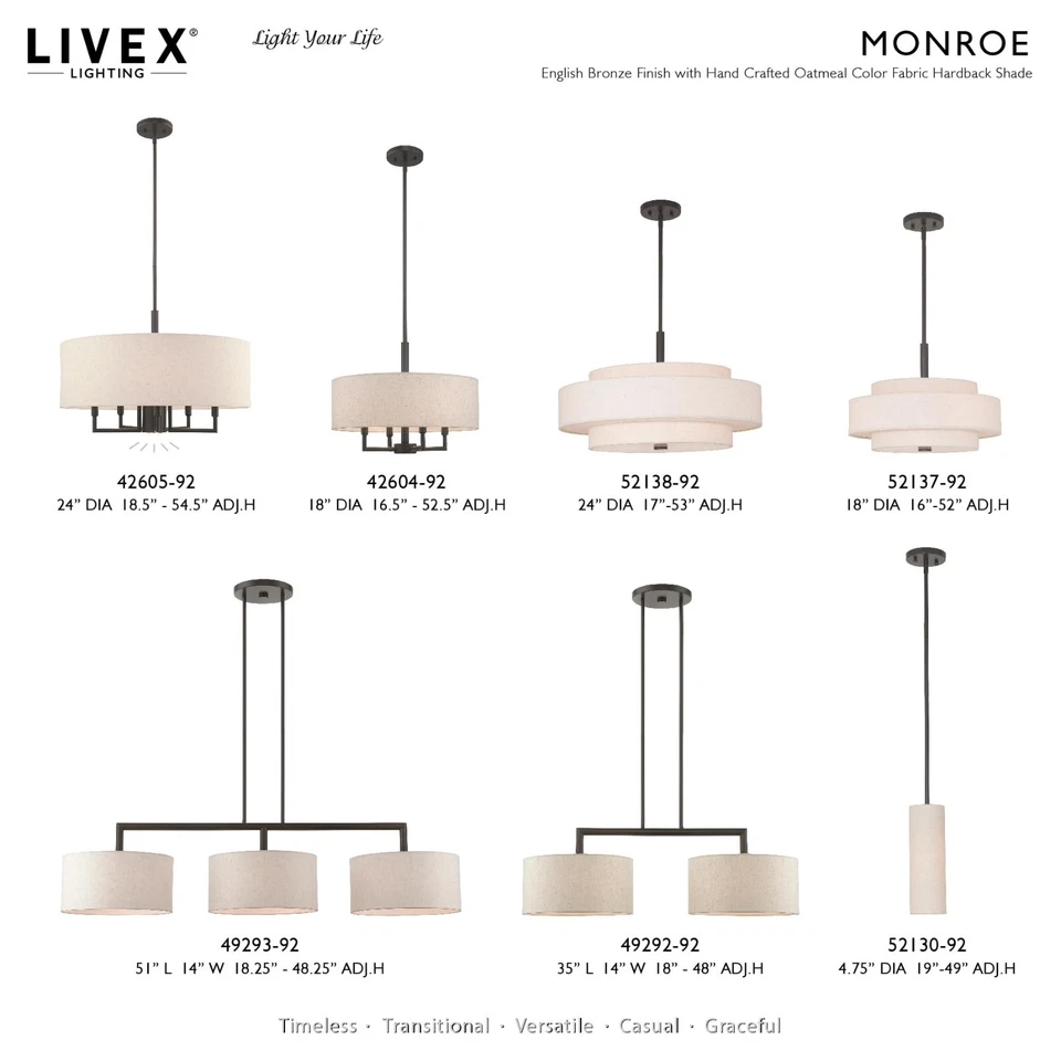 Livex Lighting Fabric Shade 50875-07 Meridian 5 Light Bronze Pendant (MSRP $349) - Image 4 of 4