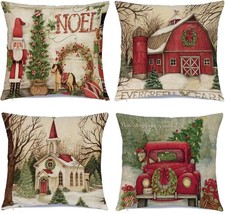 Hlonon Christmas Decorations Christmas Pillow Covers 18 x 18 Inches Set of 4 - X