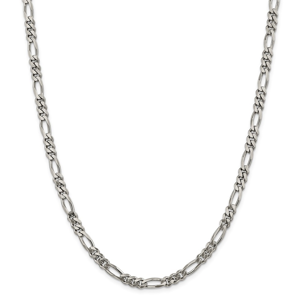 Sterling Silver Rhodiumed 5.25mm Figaro Link Chain w/ Lobster Clasp 20" - 26"