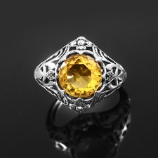925 Sterling Silver Rose Cut Yellow Citrine Gemstone Jewelry Ring US All Size 