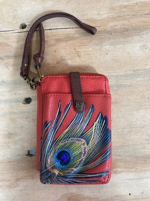 Elliott Lucca Wallet - Peacock Feather - Leather Wristlet - Orange - So Cute!!