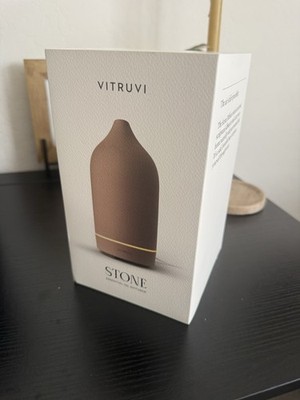 Vitruvi Stone Diffuser Suede Brown Ceramic, Auto Shut-Off, LED Light