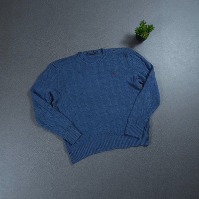 Ralph Lauren Polo Knit Sweater Pullover Baumwolle Blau Classic Vintage | L