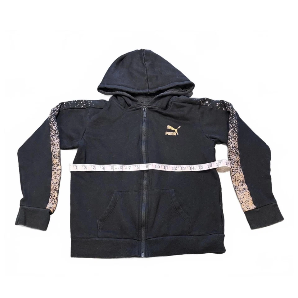 Sudadera con Capucha PUMA Kids XL (16) Cremallera Completa Negra Acentos Dorados Deportiva Atletismo Sudadera Foto 3 de 4