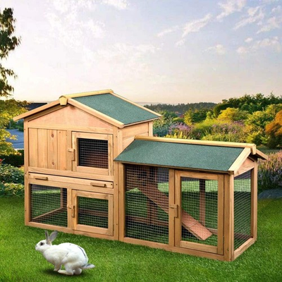 #ad 61quot; Wooden Rabbit Hutch Outdoor Coop Chicken House Bunny Hutch with Ladder amp;Tray $128.69