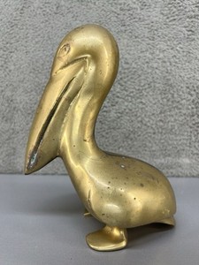 VTG Mid Century Brass Pelican Metal Figure Decor 7” Ocean Beach Bird