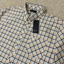 Image of BNWT FRED PERRY Gingham Check Short Sleeve Shirt Orange Blue White Size 2XL XXL