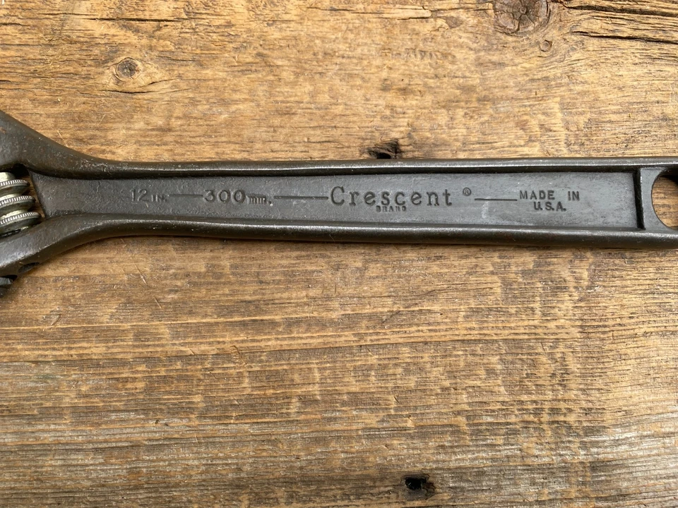 Llave Ajustable Crestoloy Vintage Media Luna 12" 300mm Óxido Negro Hecha en EE. UU. Foto 2 de 4