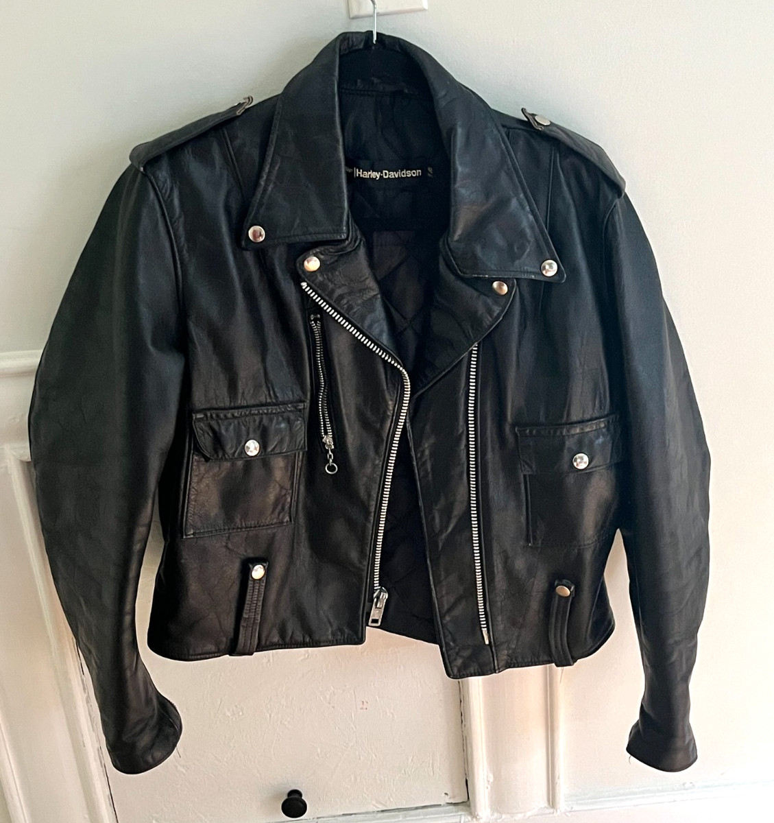 Vintage 1970s AMF Cross Zip Harley-Davidson Leather Motorcycle Jacket Size 42 View 2