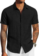 Men'S Linen Shirts Short Sleeve Casual Button down Shirts Beach Summer Wedding T