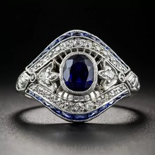 1Ct Blue Cushion Cut Bezel Set Art Deco Style Engagement Wedding Ring 925 Silver